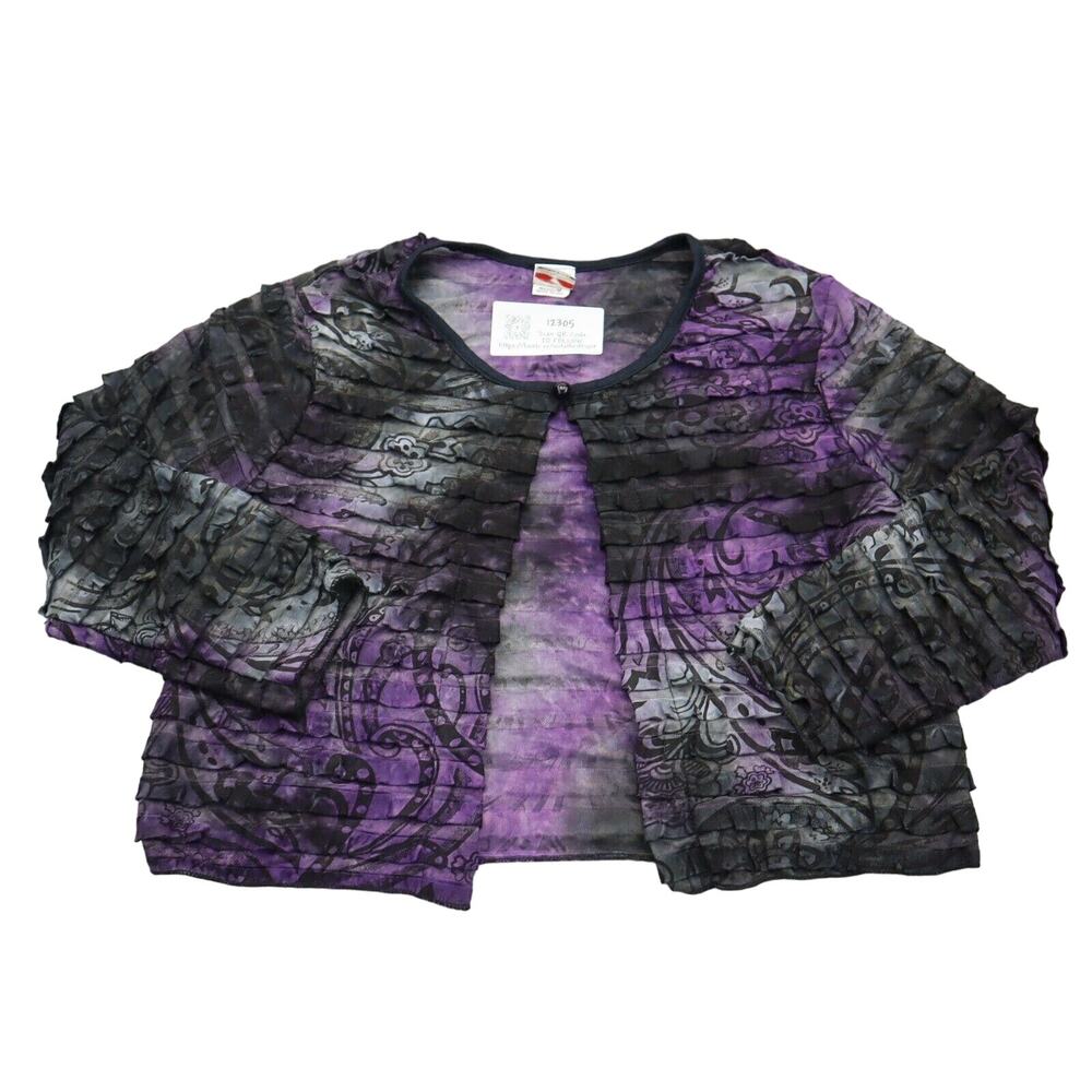 Newport Sweater Womens M Purple Floral One Button Casual Ruffled Cardigan